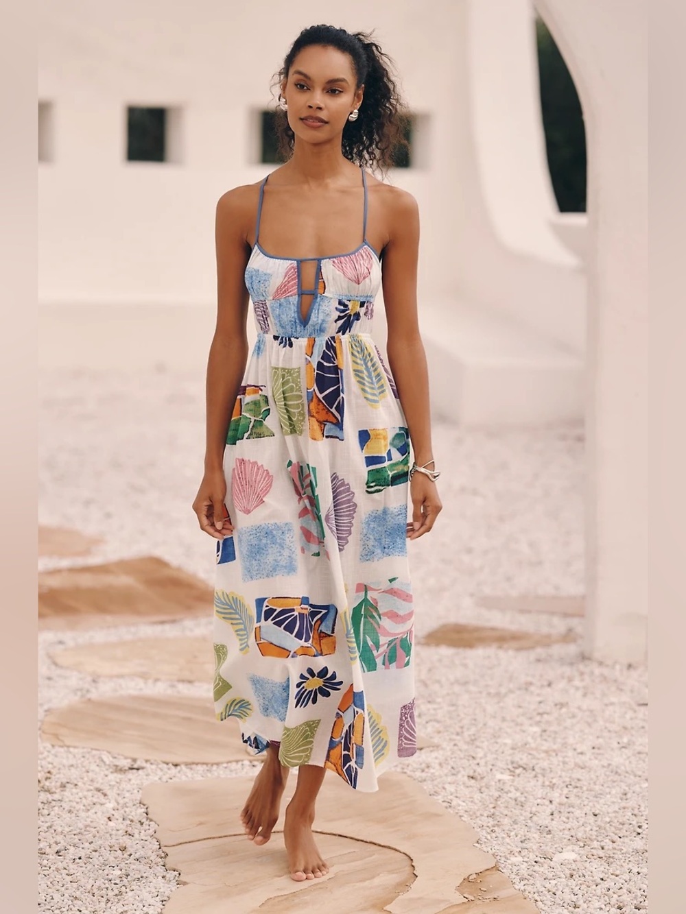 Anthropologie Celandine 100% Cotton Mosaic Print Midi Dress